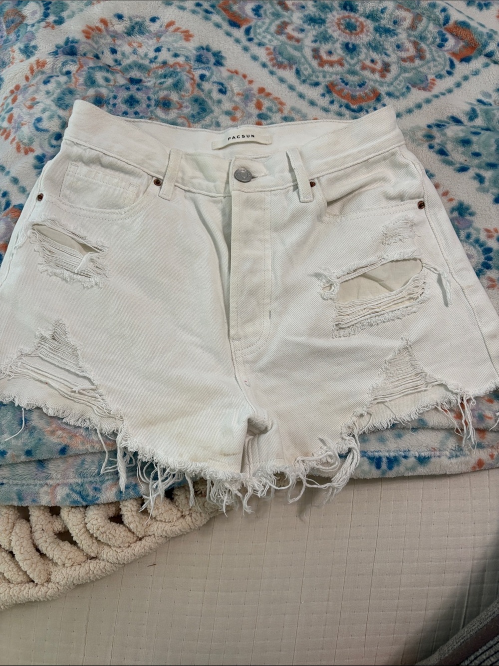 PacSun White Distressed High-Rise Jean Shorts